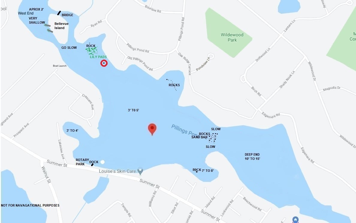 Pillings Pond Boating Hazards Map